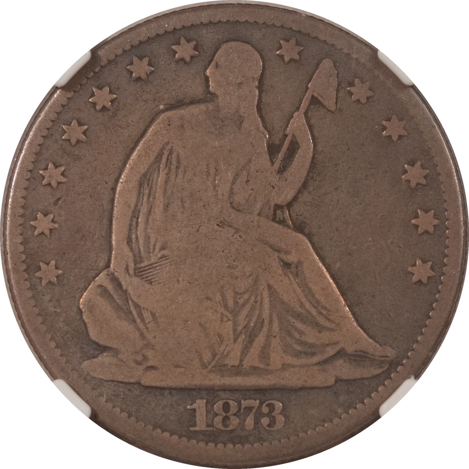 Half Dollars 1873-CC SEATED LIBERTY HALF DOLLAR NO ARROWS – NGC VG-8, CARSON CITY! Half Dollars 1873-CC SEATED LIBERTY HALF DOLLAR NO ARROWS – NGC VG-8, CARSON CITY!
