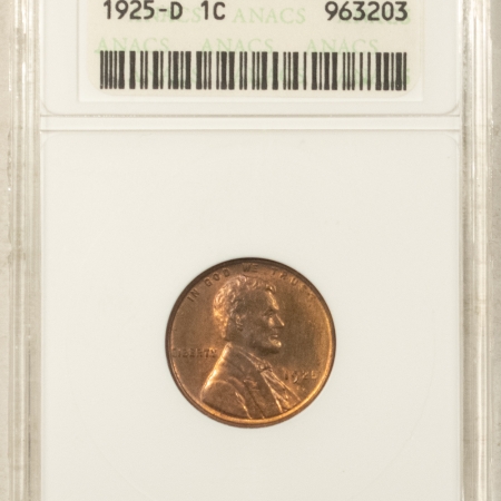 Lincoln Cents (Wheat) 1925-D LINCOLN CENT – ANACS MS-64 RB, ORIGINAL! OLD WHITE SOAPBOX HOLDER