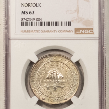 Early Commems 1936 NORFOLK COMMEMORATIVE HALF DOLLAR – NGC MS-67, FRESH, PRETTY REVERSE!