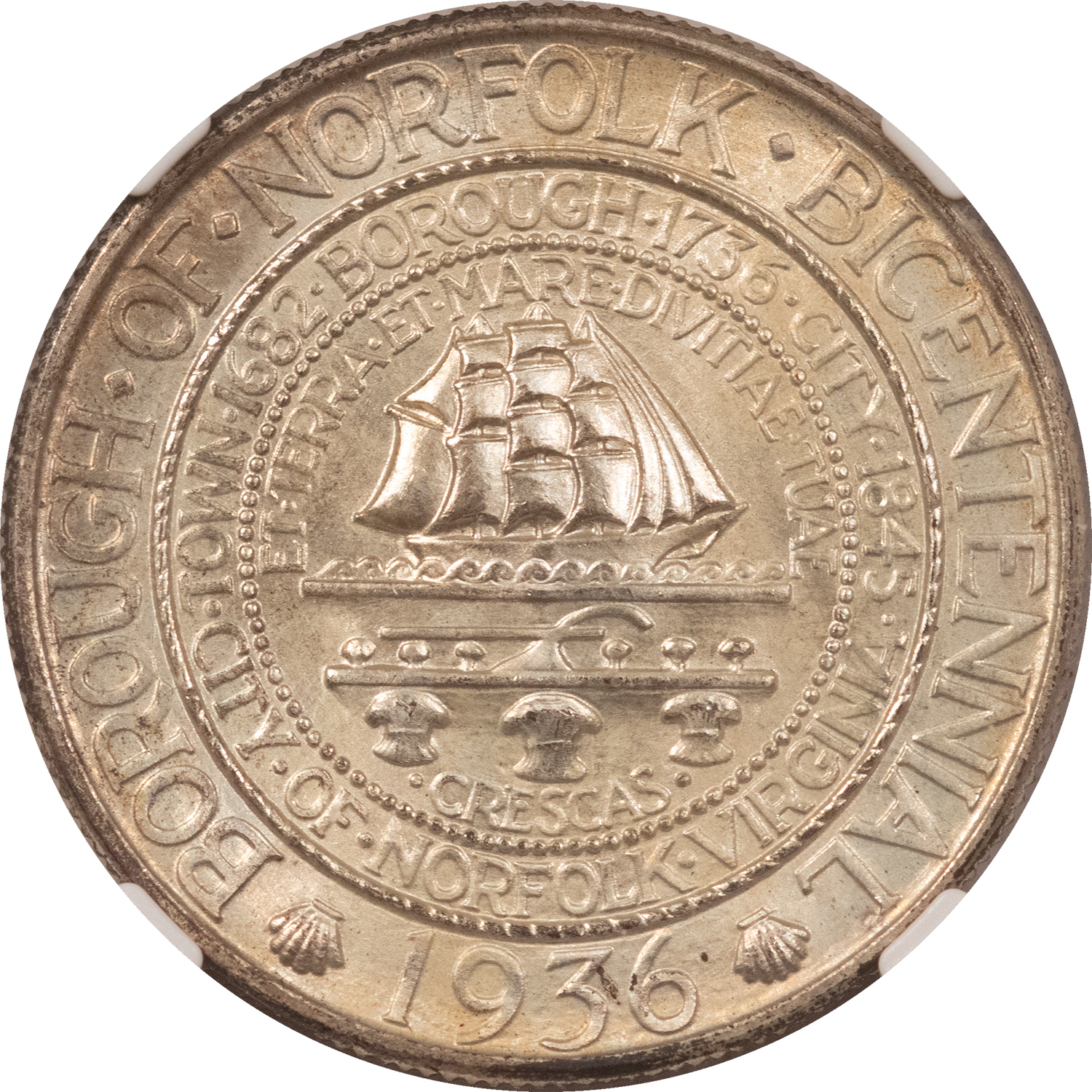 Early Commems 1936 NORFOLK COMMEMORATIVE HALF DOLLAR – NGC MS-67, FRESH, PRETTY REVERSE! Early Commems 1936 NORFOLK COMMEMORATIVE HALF DOLLAR – NGC MS-67, FRESH, PRETTY REVERSE!