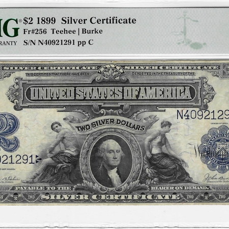 Large Silver Certificates 1899 $2 SILVER CERTIFICATE, FR#256 TEEHEE/BURKE PMG VF-25! NICE FRESHNESS & LOOK
