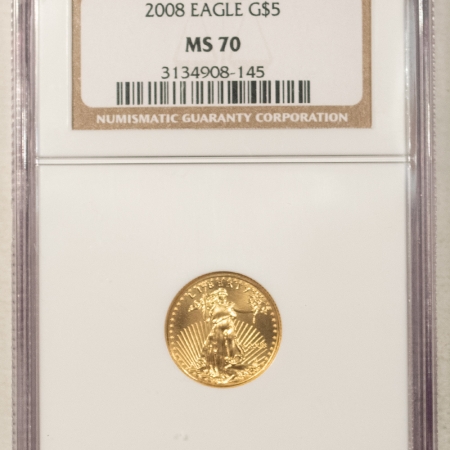 American Gold Eagles, Buffaloes, & Liberty Series 2008 $5 AMERICAN GOLD EAGLE 1/10 OZ – NGC MS-70