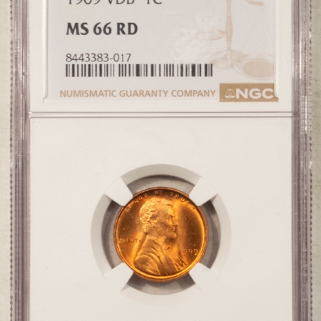 Lincoln Cents (Wheat) 1909 VDB LINCOLN CENT – NGC MS-66 RD, REALLY PRETTY! FIRST YEAR!