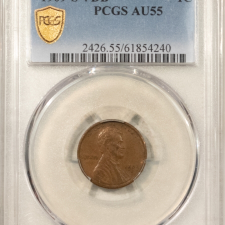 Lincoln Cents (Wheat) 1909-S VDB LINCOLN CENT – PCGS AU-55, KEY-DATE! NICE MEDIUM BROWN!