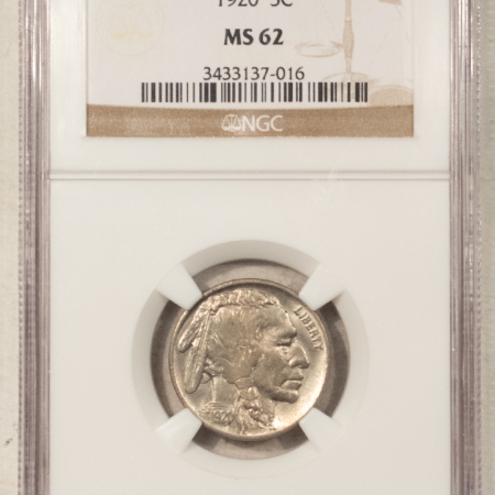 Buffalo Nickels 1920 BUFFALO NICKEL – NGC MS-62, LOOKS CHOICE!