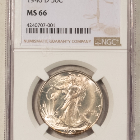 Half Dollars 1946-D WALKING LIBERTY HALF DOLLAR – NGC MS-66, FLASHY & ATTRACTIVE!