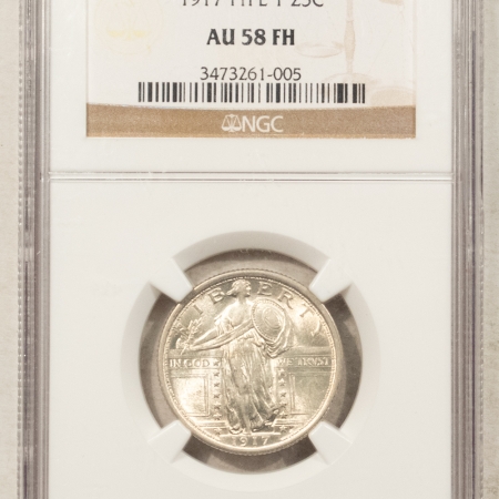 New Certified Coins 1917 TYPE 1 STANDING LIBERTY QUARTER – NGC AU-58 FH, WHITE & FULL HEAD