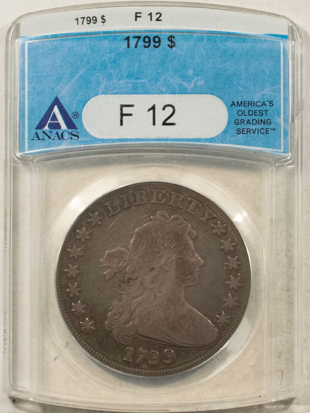Dollars 1799 $1 DRAPED BUST DOLLAR – ANACS F-12 A PLEASING AND AFFORDABLE EXAMPLE Dollars 1799 $1 DRAPED BUST DOLLAR – ANACS F-12 A PLEASING AND AFFORDABLE EXAMPLE