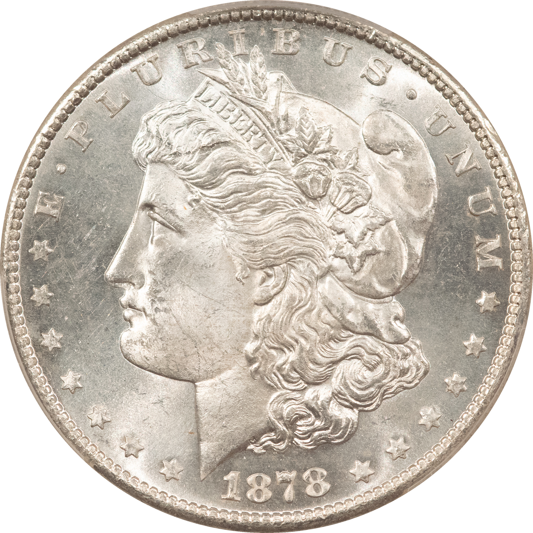 Dollars 1878-S $1 MORGAN DOLLAR – PCGS MS-63, BLAST WHITE W/ SEMI-MIRRORED FIELDS Dollars 1878-S $1 MORGAN DOLLAR – PCGS MS-63, BLAST WHITE W/ SEMI-MIRRORED FIELDS