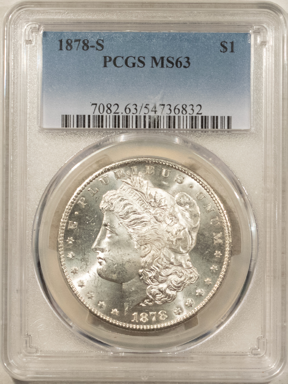 Dollars 1878-S $1 MORGAN DOLLAR – PCGS MS-63, BLAST WHITE! Dollars 1878-S $1 MORGAN DOLLAR – PCGS MS-63, BLAST WHITE!