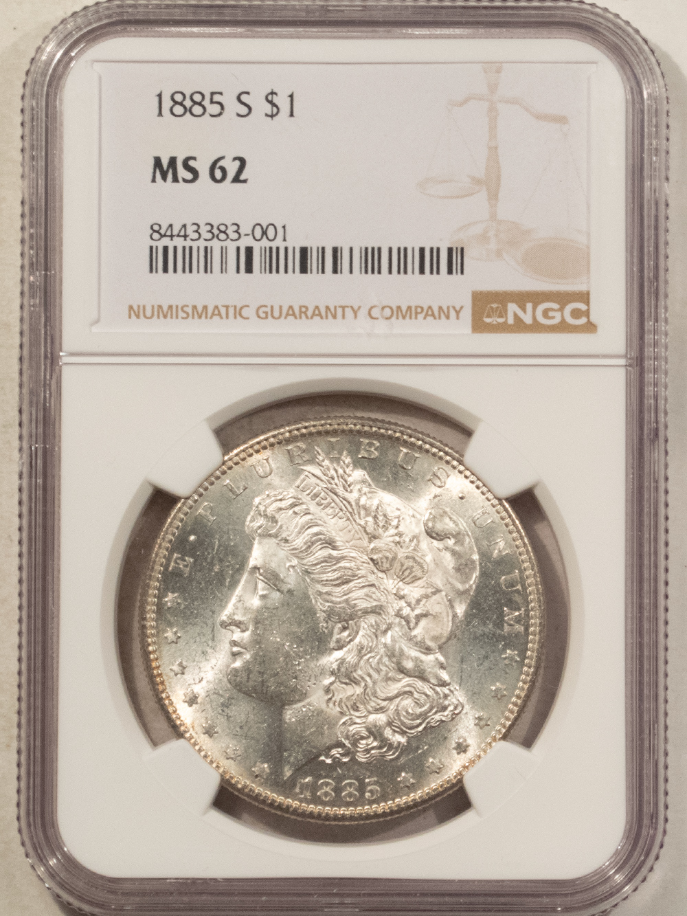 Dollars 1885-S $1 MORGAN DOLLAR – NGC MS-62 Dollars 1885-S $1 MORGAN DOLLAR – NGC MS-62