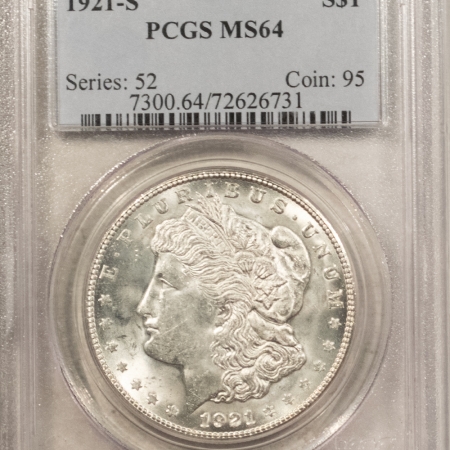 Dollars 1921-S $1 MORGAN DOLLAR – PCGS MS-64, BLAST WHITE!