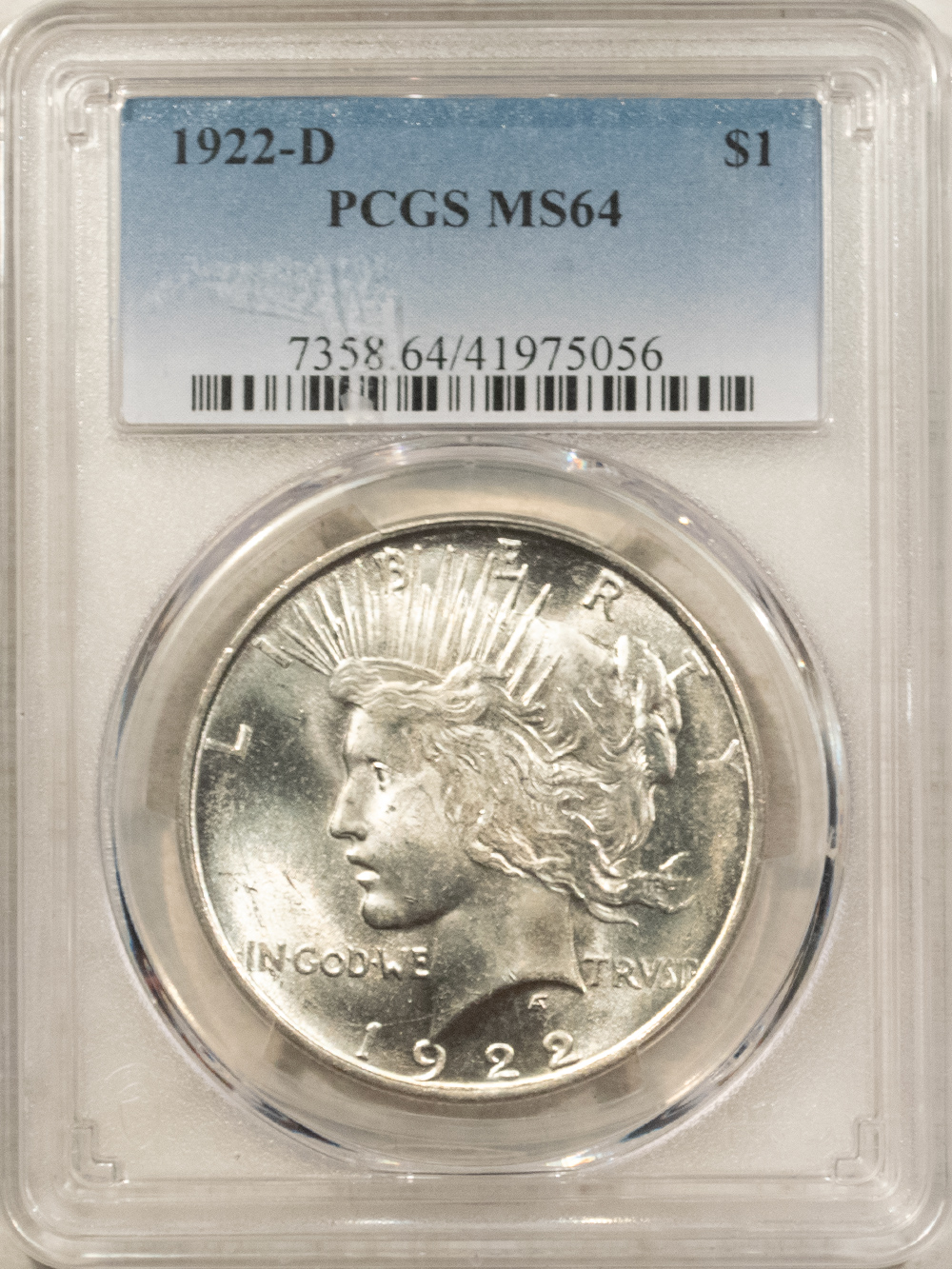 Dollars 1922-D $1 PEACE DOLLAR – PCGS MS-64, BLAST WHITE! Dollars 1922-D $1 PEACE DOLLAR – PCGS MS-64, BLAST WHITE!