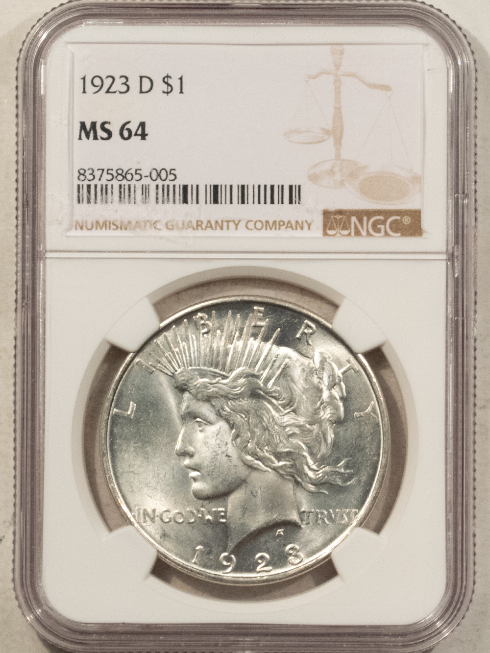 Dollars 1923-D $1 PEACE DOLLAR – NGC MS-64, BLAST WHITE & NICE! Dollars 1923-D $1 PEACE DOLLAR – NGC MS-64, BLAST WHITE & NICE!