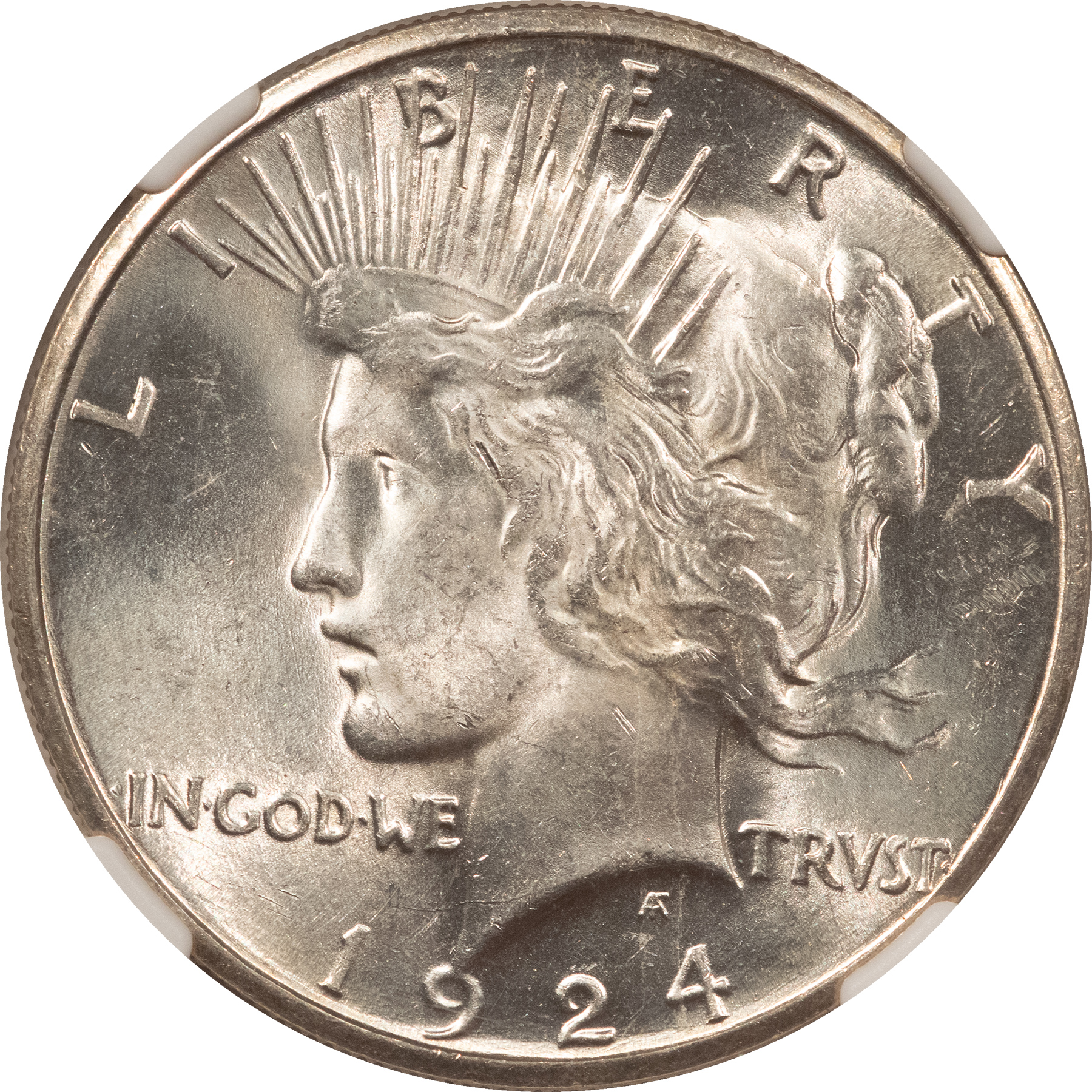 Dollars 1924-S $1 PEACE DOLLAR – NGC MS-64, WHITE WITH GREAT LUSTER! Dollars 1924-S $1 PEACE DOLLAR – NGC MS-64, WHITE WITH GREAT LUSTER!