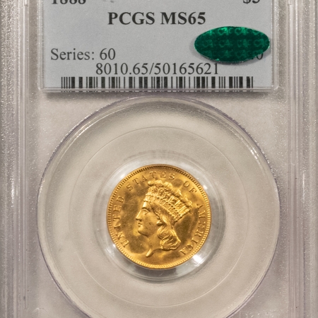 $3 1888 $3 GOLD DOLLAR – PCGS MS-65 CAC APPROVED, SUPERB! MINTAGE 5,000!