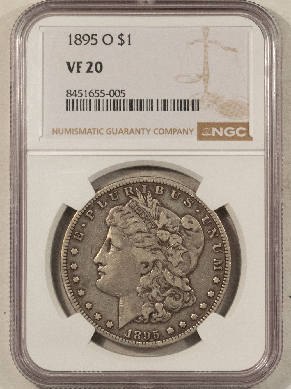 Dollars 1895-O $1 MORGAN DOLLAR – NGC VF-20 NICE ORIGINAL Dollars 1895-O $1 MORGAN DOLLAR – NGC VF-20 NICE ORIGINAL