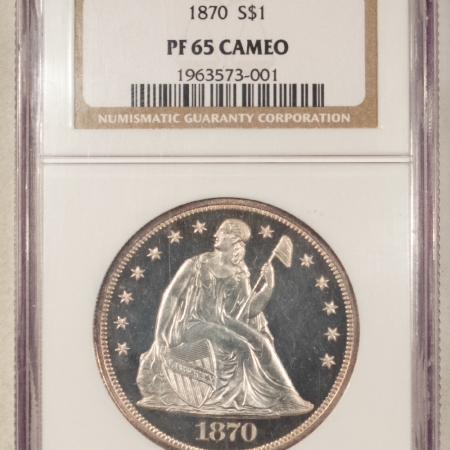Liberty Seated Dollars 1870 LIBERTY SEATED DOLLAR, NGC PF-65 CAMEO, FROSTED DEVICES, DRAMATIC CONTRAST!