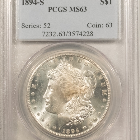 Morgan Dollars 1894-S MORGAN DOLLAR PCGS MS-63, FRESH WHITE, CHOICE & PREMIUM QUALITY!
