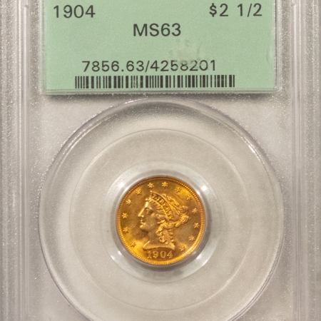 $2.50 1904 $2.50 LIBERTY GOLD QUARTER EAGLE – PCGS MS-63, OLD GREEN HOLDER, PRETTY, PQ
