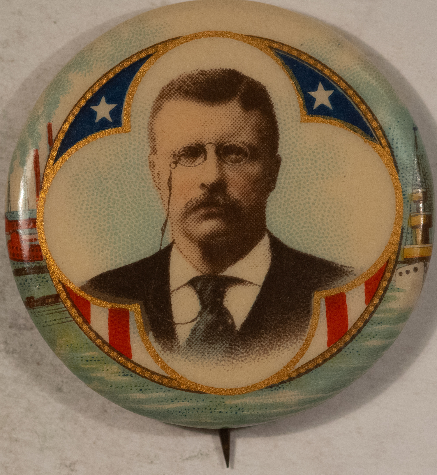 New Store Items 1904 TEDDY ROOSEVELT 1 1/4″ CAMPAIGN BUTTON, GRAPHIC, SHIPS, FACTORIES-NEAR MINT New Store Items 1904 TEDDY ROOSEVELT 1 1/4″ CAMPAIGN BUTTON, GRAPHIC, SHIPS, FACTORIES-NEAR MINT