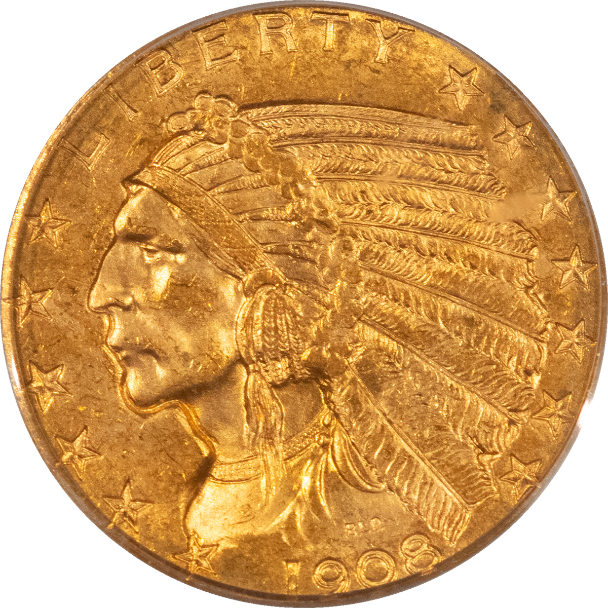 $5 1908-D $5 INDIAN HEAD GOLD HALF EAGLE – PCGS MS-64 FLASHY, LUSTROUS, UNDERRATED! $5 1908-D $5 INDIAN HEAD GOLD HALF EAGLE – PCGS MS-64 FLASHY, LUSTROUS, UNDERRATED!