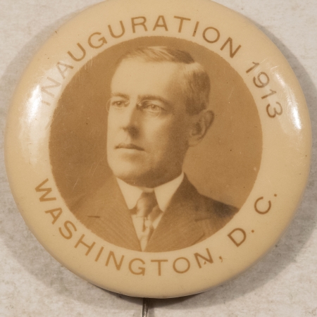 New Store Items 1913 WOODROW WILSON 1 1/4″ SEPIA CELLULOID INAUGURAL BUTTON, SCARCE & NEAR-MINT!