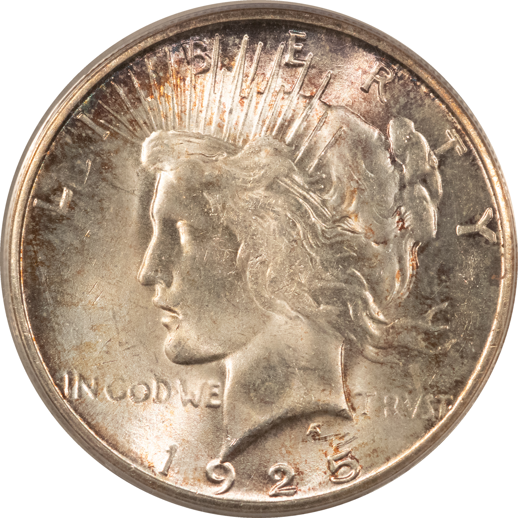 Dollars 1925-S $1 PEACE DOLLAR VAM-2, DOUBLED DIE REVERSE, TOP 50 – ANACS MS-64! Dollars 1925-S $1 PEACE DOLLAR VAM-2, DOUBLED DIE REVERSE, TOP 50 – ANACS MS-64!