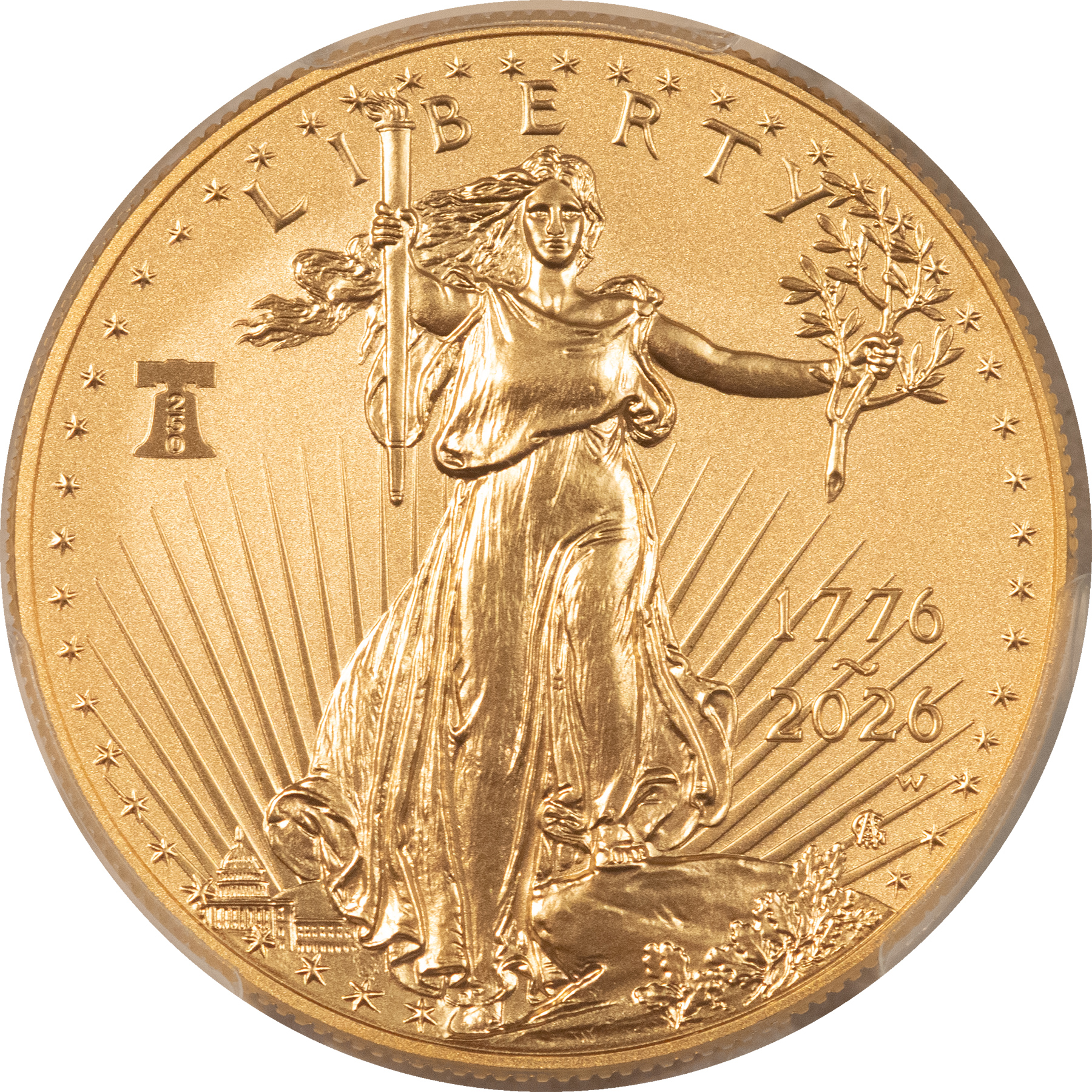 American Gold Eagles, Buffaloes, & Liberty Series 2026-W $50 ENHANCED 1 OZ AMERICAN GOLD EAGLE 250TH PRIVY PCGS SP-70 FIRST STRIKE American Gold Eagles, Buffaloes, & Liberty Series 2026-W $50 ENHANCED 1 OZ AMERICAN GOLD EAGLE 250TH PRIVY PCGS SP-70 FIRST STRIKE