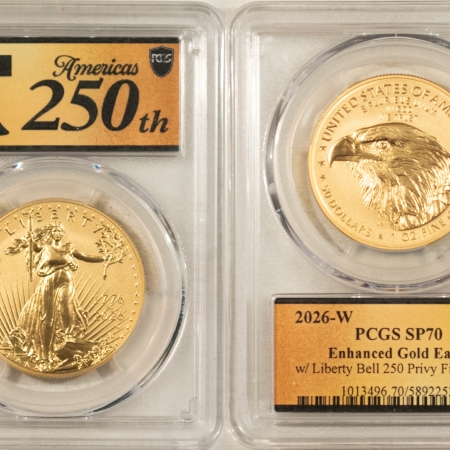 American Gold Eagles, Buffaloes, & Liberty Series 2026-W $50 ENHANCED 1 OZ AMERICAN GOLD EAGLE 250TH PRIVY PCGS SP-70 FIRST STRIKE