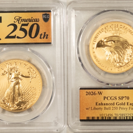 American Gold Eagles, Buffaloes, & Liberty Series 2026-W $50 ENHANCED 1 OZ AMERICAN GOLD EAGLE 250TH PRIVY PCGS SP-70 FIRST STRIKE