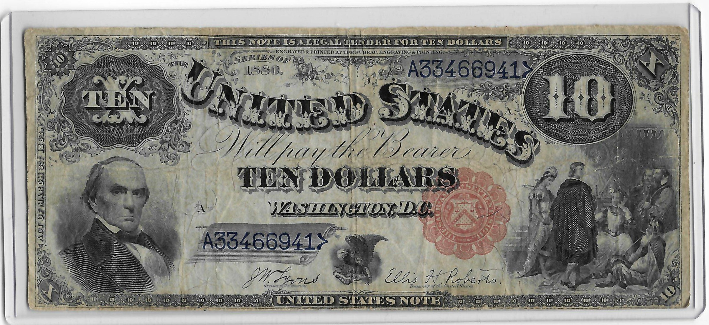 Legal Tender U.S. Notes 1880 LEGAL TENDER, FR-113, LYONS-ROBERTS, ORIGINAL abt VF w/ MINOR PINHOLES-NICE Legal Tender U.S. Notes 1880 LEGAL TENDER, FR-113, LYONS-ROBERTS, ORIGINAL abt VF w/ MINOR PINHOLES-NICE