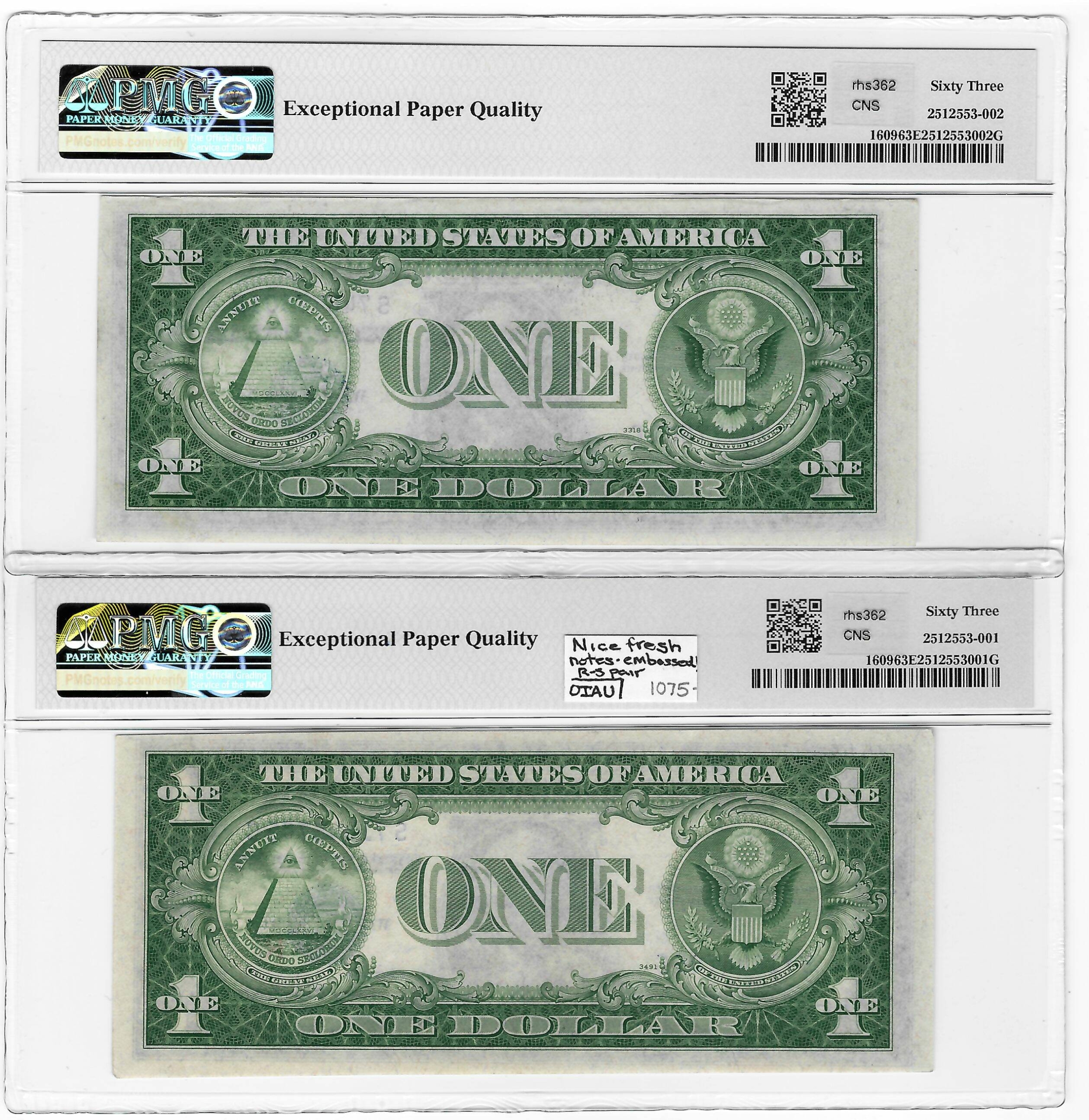 New Store Items 1935-A $1 SILVER CERTIFICATE PAIR, R & S EXPERIMENTALS, BOTH PMG CH-CU 63 EPQ! New Store Items 1935-A $1 SILVER CERTIFICATE PAIR, R & S EXPERIMENTALS, BOTH PMG CH-CU 63 EPQ!