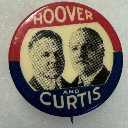 New Store Items 1928 HOOVER-CURTIS 7/8″ JUGATE CAMPAIGN BUTTON; SCARCE & UNUSUAL DESIGN-MINT!