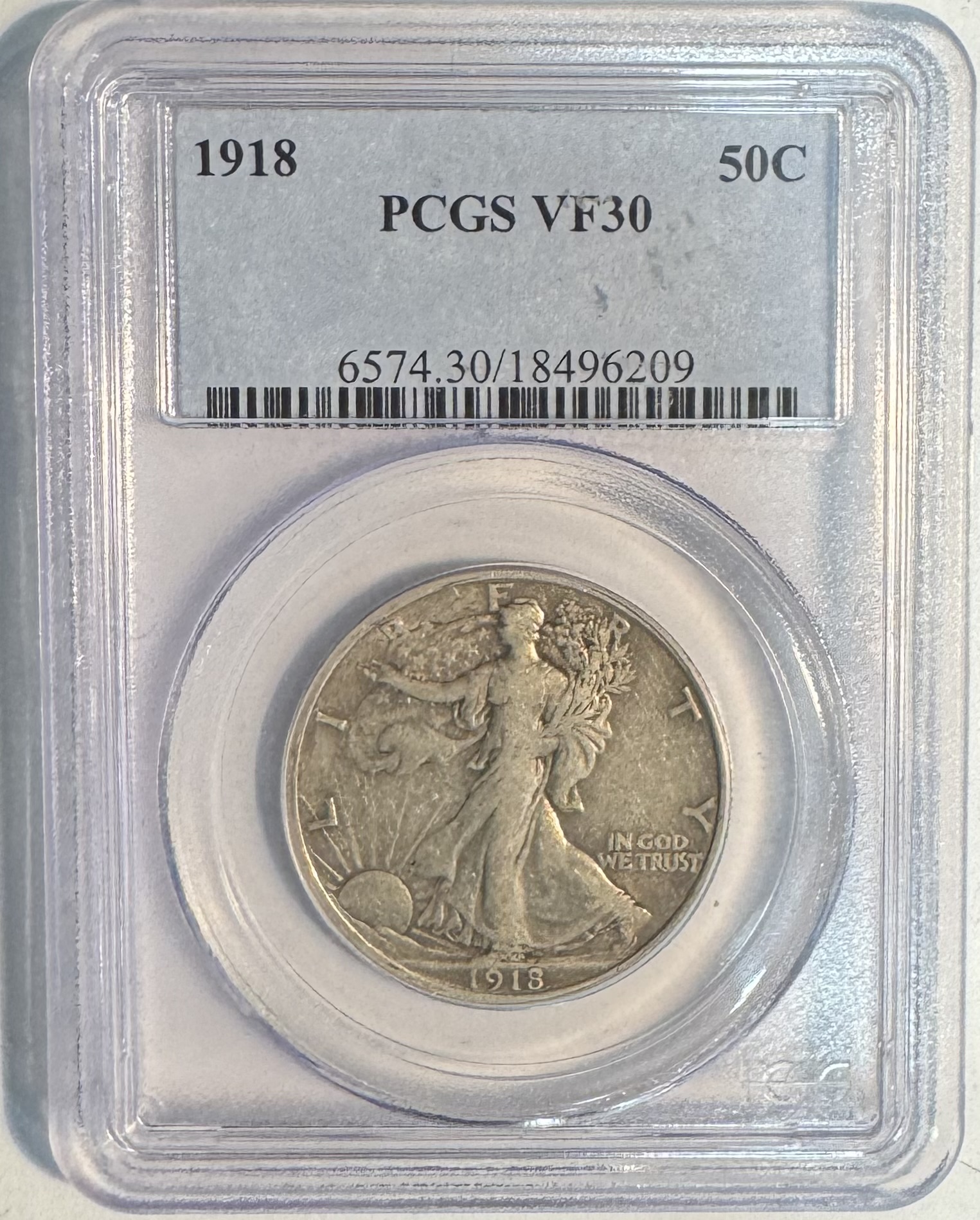 Half Dollars 1918 WALKING LIBERTY HALF DOLLAR – PCGS VF-30, NICE & WHOLESOME! Half Dollars 1918 WALKING LIBERTY HALF DOLLAR – PCGS VF-30, NICE & WHOLESOME!