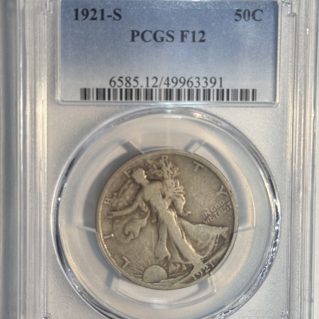 Half Dollars 1921-S WALKING LIBERTY HALF DOLLAR – PCGS F-12, TOUGH!