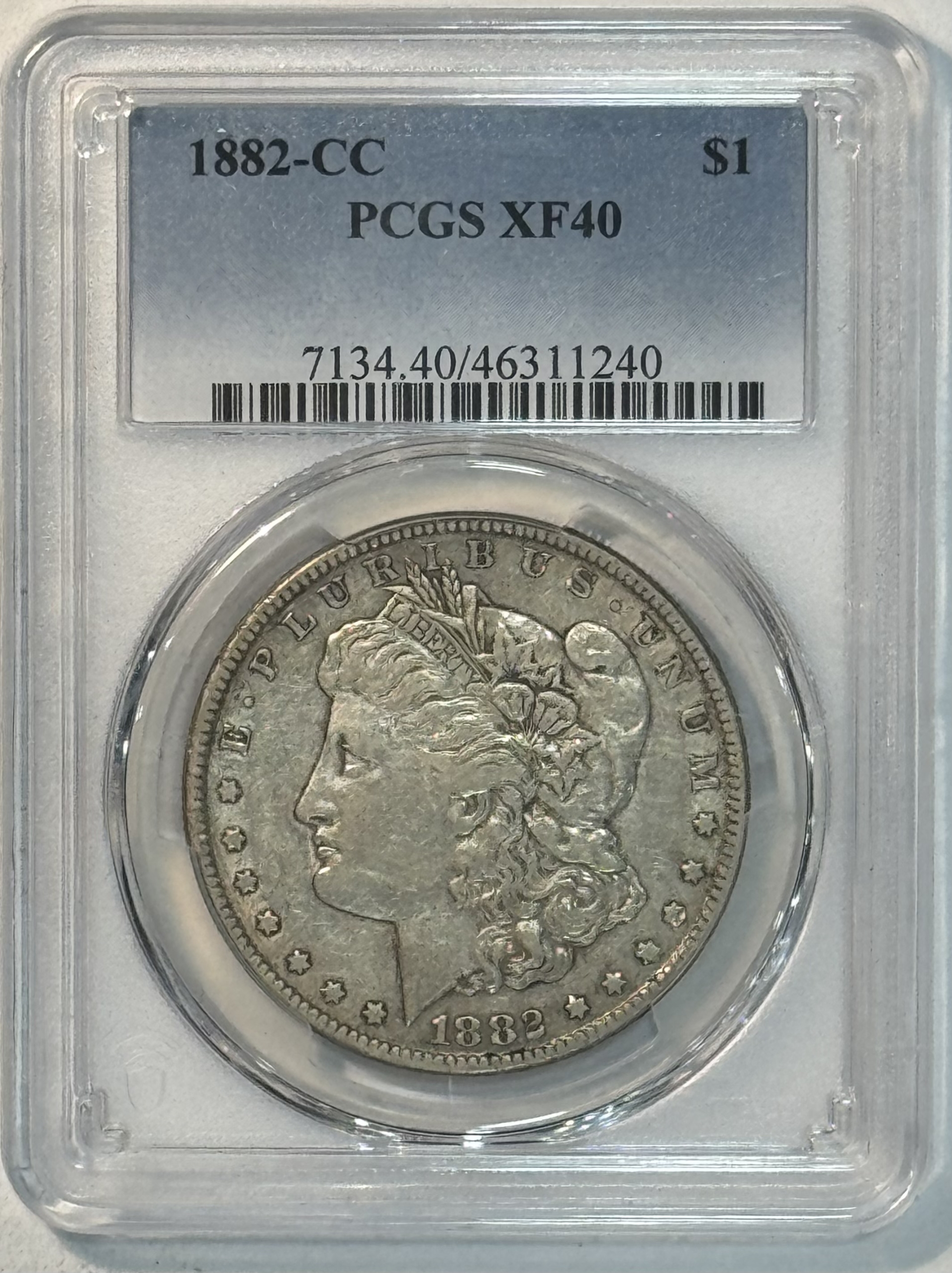 Dollars 1882-CC $1 MORGAN DOLLAR – PCGS XF-40, CARSON CITY! Dollars 1882-CC $1 MORGAN DOLLAR – PCGS XF-40, CARSON CITY!