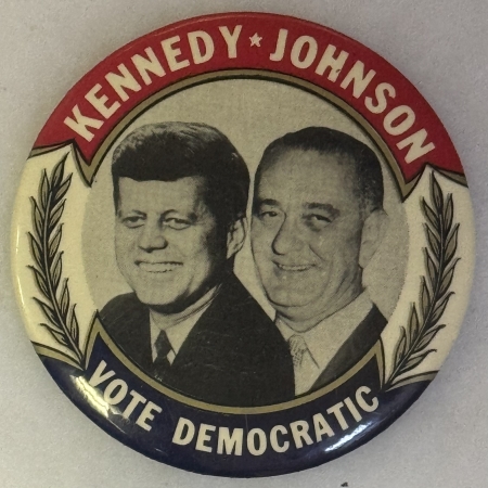 New Store Items 1960 KENNEDY-JOHNSON, VOTE DEMOCRATIC 3 1/2″ JUGATE CAMPAIGN BUTTON-MINT!
