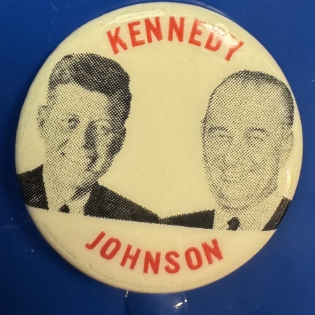 New Store Items 1960 1″ KENNEDY-JOHNSON CELLULOID JUGATE CAMPAIGN BUTTON; SCARCE DESIGN & MINT!