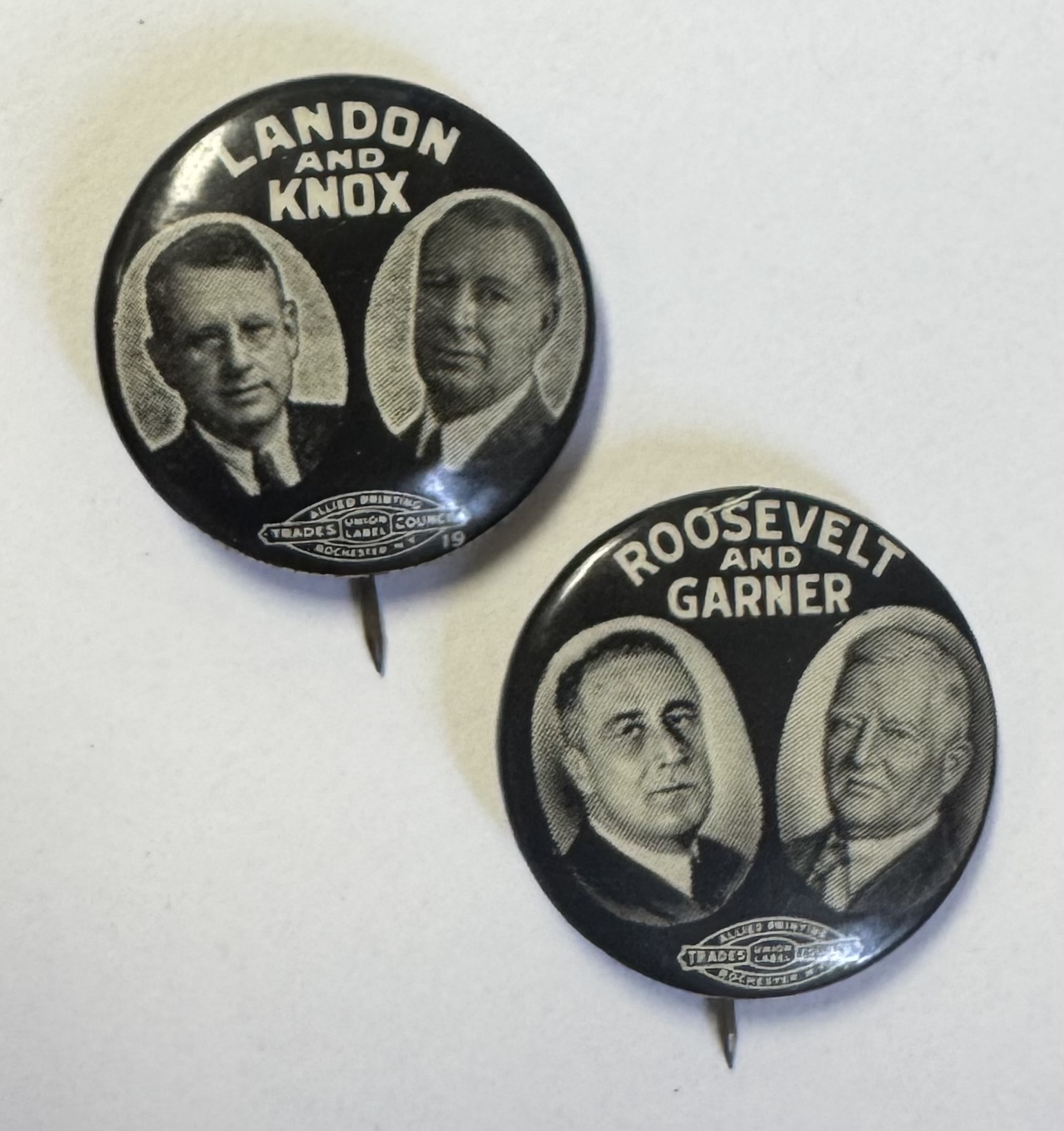 New Store Items 1936 LANDON-KNOX, ROOSEVELT-GARNER 7/8″ JUGATE CELLO CAMPAIGN BUTTONS (2)-MINT! New Store Items 1936 LANDON-KNOX, ROOSEVELT-GARNER 7/8″ JUGATE CELLO CAMPAIGN BUTTONS (2)-MINT!