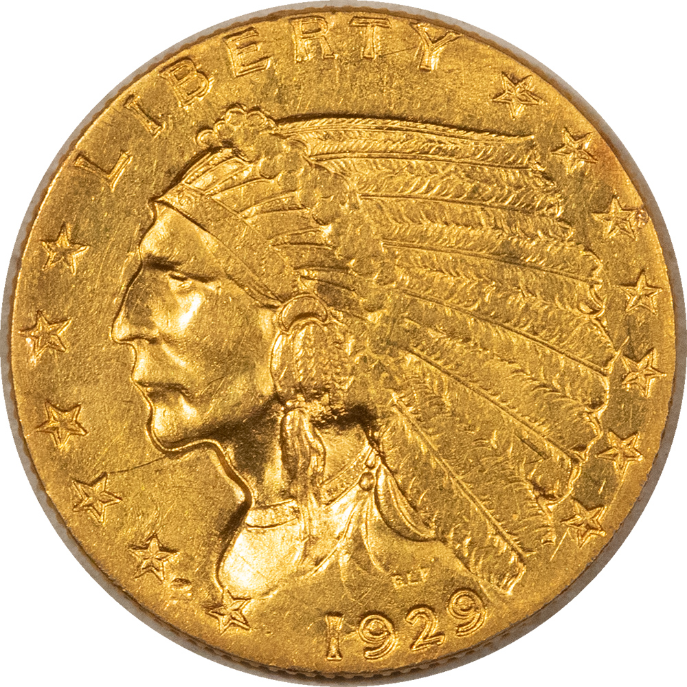 $2.50 1929 $2.50 INDIAN GOLD QUARTER EAGLE – HIGH GRADE, NEARLY UNCIRC! LOOKS CHOICE! $2.50 1929 $2.50 INDIAN GOLD QUARTER EAGLE – HIGH GRADE, NEARLY UNCIRC! LOOKS CHOICE!
