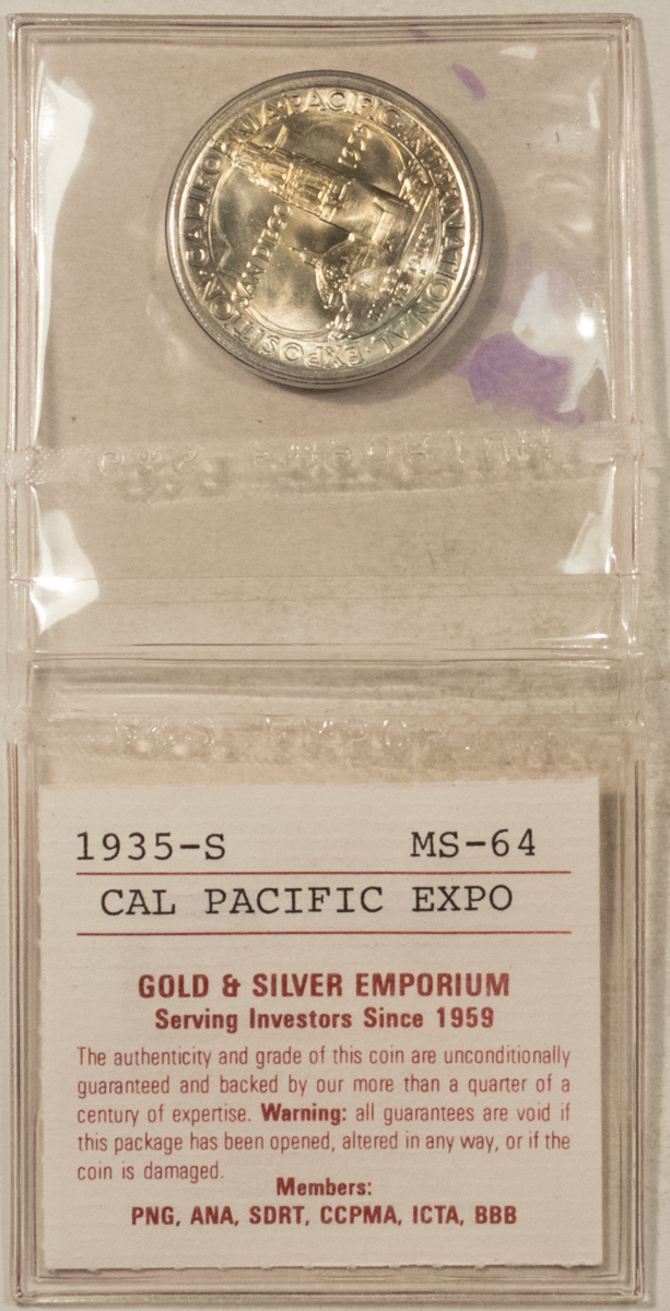 Early Commems 1935-S SAN DIEGO COMMEMORATIVE HALF DOLLAR – GEM UNCIRCULATED, VINTAGE FLIP! Early Commems 1935-S SAN DIEGO COMMEMORATIVE HALF DOLLAR – GEM UNCIRCULATED, VINTAGE FLIP!