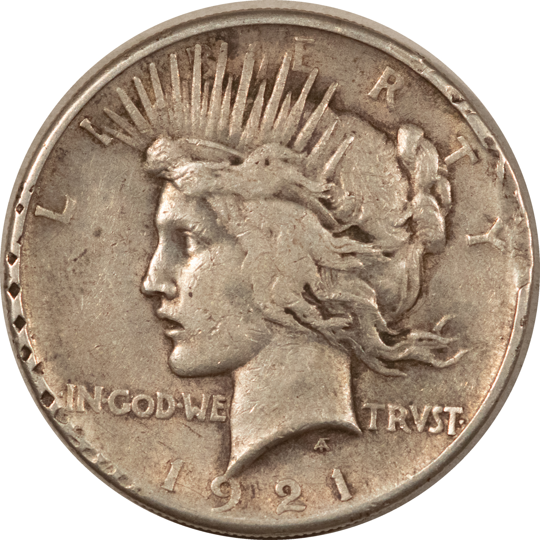 Dollars 1921 $1 PEACE DOLLAR, HIGH RELIEF – CIRCULATED, EXTENSIVE RIM DAMAGE! Dollars 1921 $1 PEACE DOLLAR, HIGH RELIEF – CIRCULATED, EXTENSIVE RIM DAMAGE!