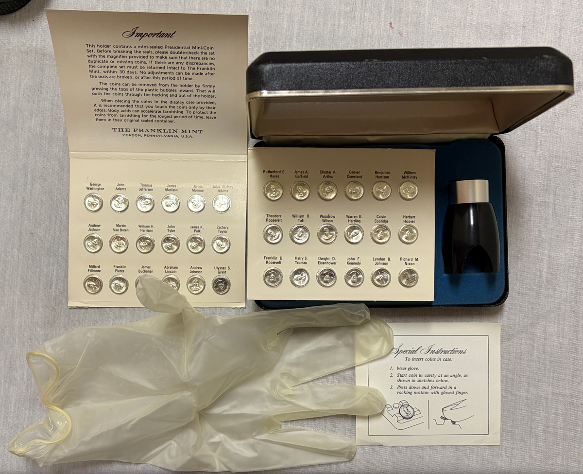 Exonumia 1970 FRANKLIN MINT 36 PC PRESIDENTAL 1 GRAM+ EA. STERLING SILVER SET, ORIG BOX! Exonumia 1970 FRANKLIN MINT 36 PC PRESIDENTAL 1 GRAM+ EA. STERLING SILVER SET, ORIG BOX!