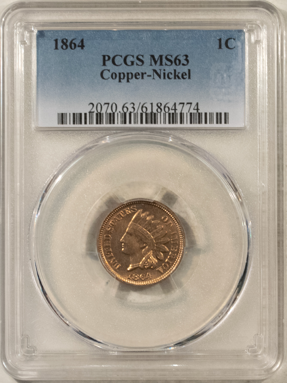 Indian 1864 INDIAN CENT COPPER-NICKEL – PCGS MS-63 LUSTROUS CHOICE! Indian 1864 INDIAN CENT COPPER-NICKEL – PCGS MS-63 LUSTROUS CHOICE!