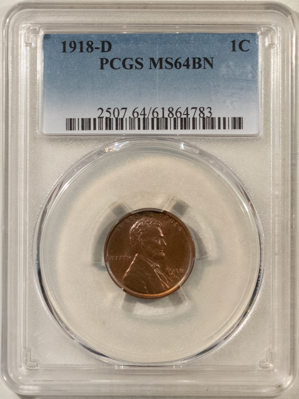 Lincoln Cents (Wheat) 1918-D LINCOLN CENT – PCGS MS-64 BN ATTRACTIVE Lincoln Cents (Wheat) 1918-D LINCOLN CENT – PCGS MS-64 BN ATTRACTIVE