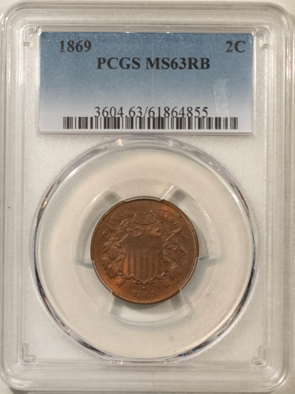 New Certified Coins 1869 TWO CENT PIECE – PCGS MS-63 RB ATTRACTIVE CHOICE & PQ! New Certified Coins 1869 TWO CENT PIECE – PCGS MS-63 RB ATTRACTIVE CHOICE & PQ!