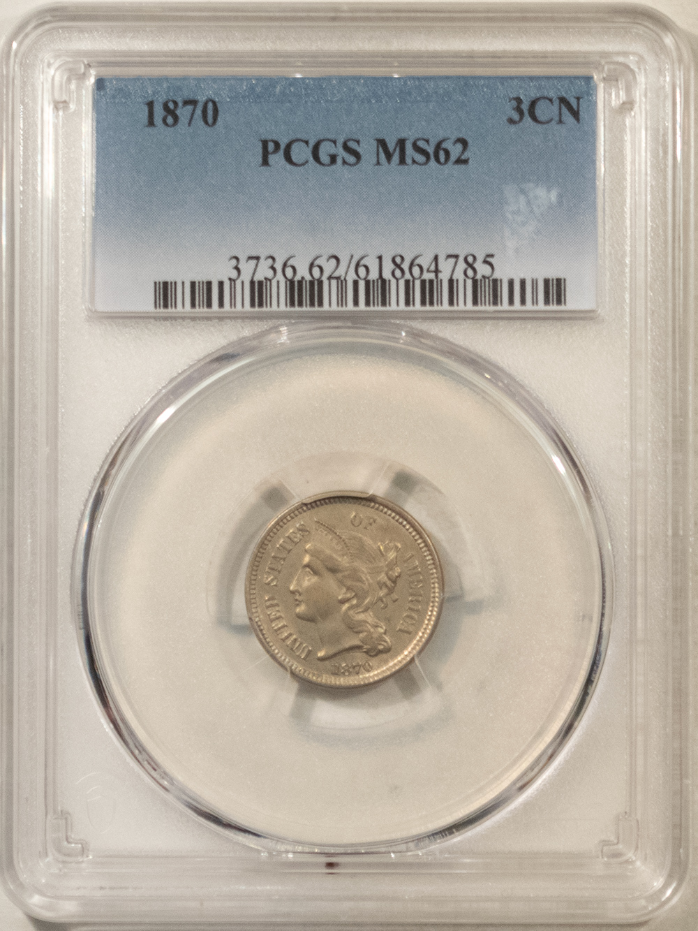 New Certified Coins 1870 THREE CENT NICKEL – PCGS MS-62 New Certified Coins 1870 THREE CENT NICKEL – PCGS MS-62