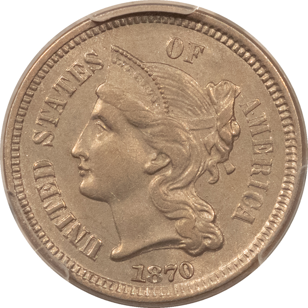 New Certified Coins 1870 THREE CENT NICKEL – PCGS MS-62 New Certified Coins 1870 THREE CENT NICKEL – PCGS MS-62