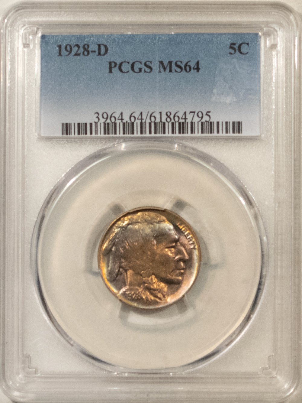 Buffalo Nickels 1928-D BUFFALO NICKEL – PCGS MS-64 PRETTY COLOR! Buffalo Nickels 1928-D BUFFALO NICKEL – PCGS MS-64 PRETTY COLOR!